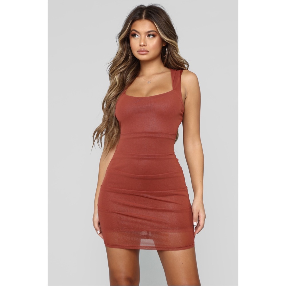 ✨FASHION NOVA TERRA COTTA SHIMMER MESH DRESS✨